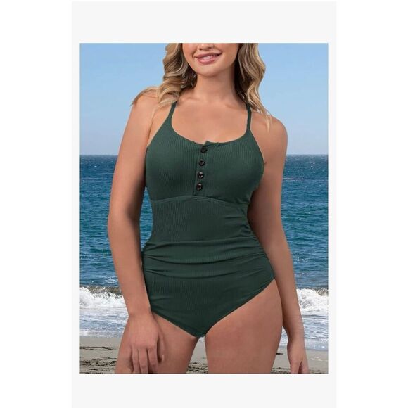 Summer Mae Ribbed One Piece Swimsuits for Women Button up  Tummy Control size XL - Picture 1 of 9